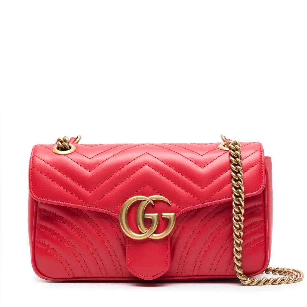 Red gold Gucci marmont mini crossbody shoulder quilted bag gold real leather